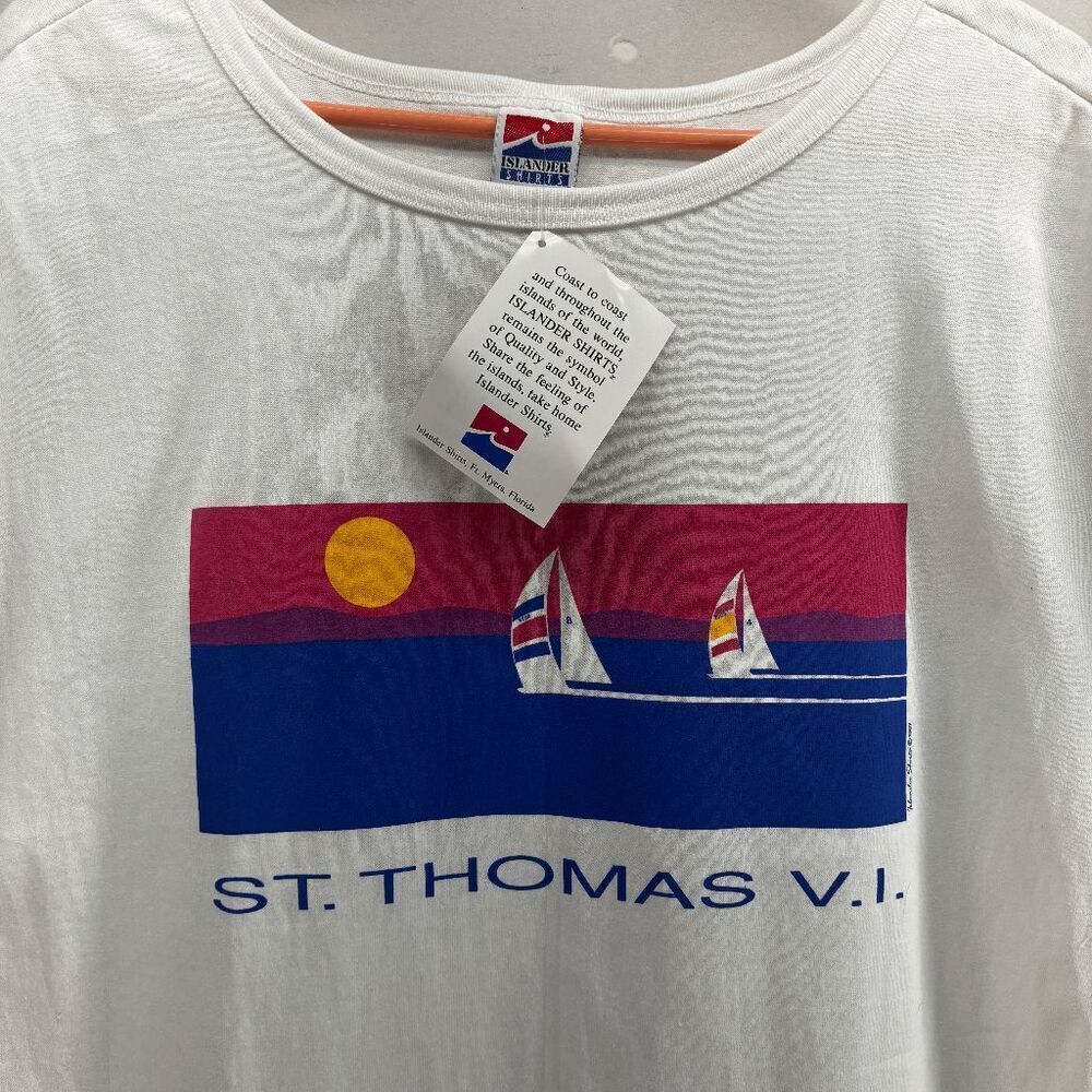 VTG NOS NWT 80s ST THOMAS VIRGIN ISLAND SAILBOAT SUNSET SOFT ‎ Shirt Large L
